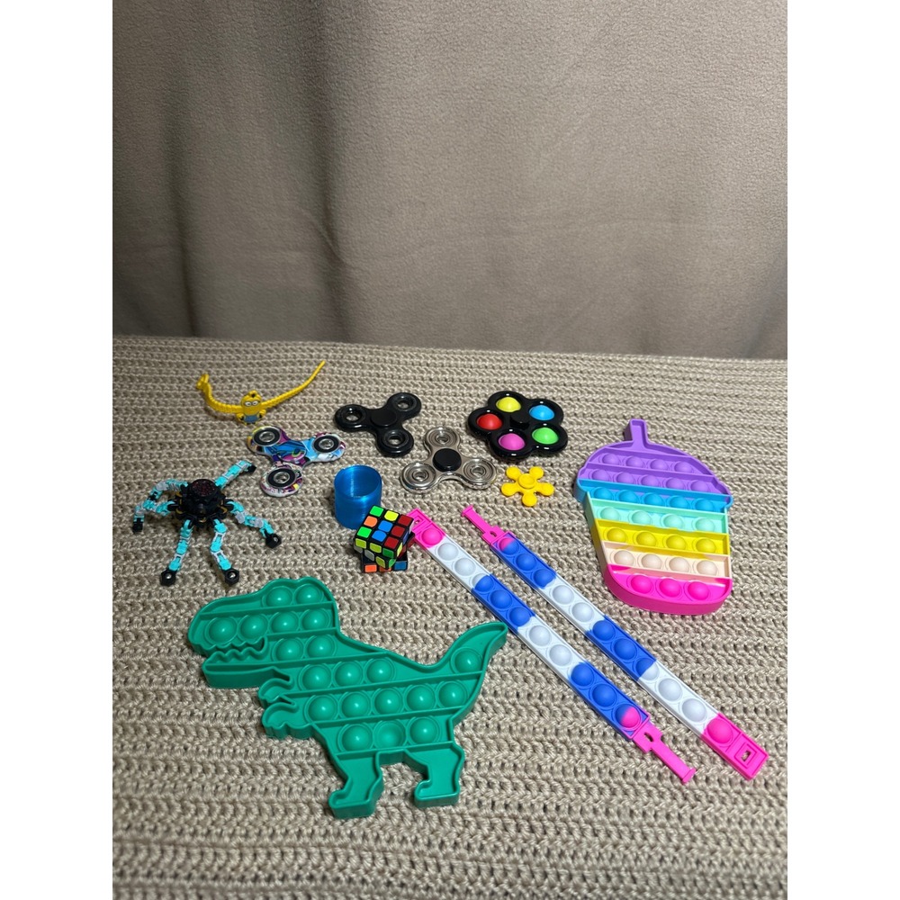 12pc Fidget Toy Bundle Pop It Dinosaur Spinner Puzzle Cube Sensory Set Kids